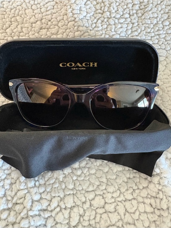 Coach Black Embossed Hard Sunglasses Case and Purple Confetti Sunglasses. main image 6